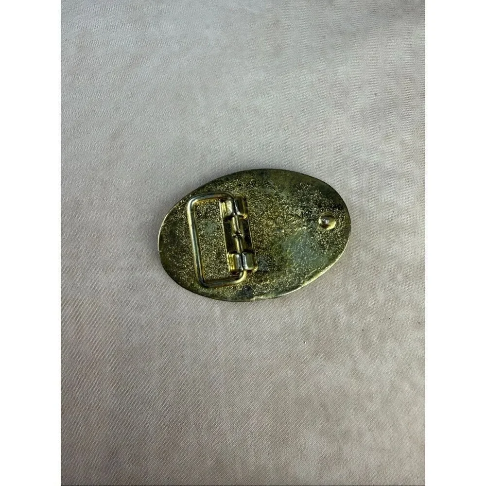 Vintage 1970s Denise Belt Buckle Gold Tone Groovy Lettering Mod MCM